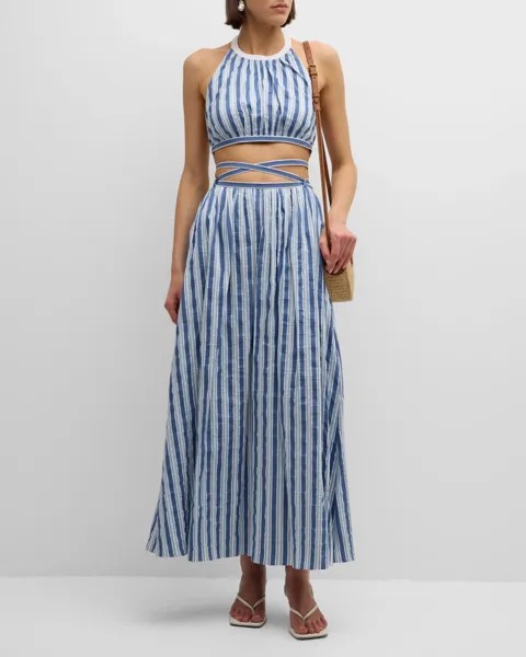 Платье макси из поплина в полоску с вырезом из коллаборации с High Summer Chloé, цвет Blue - White 1