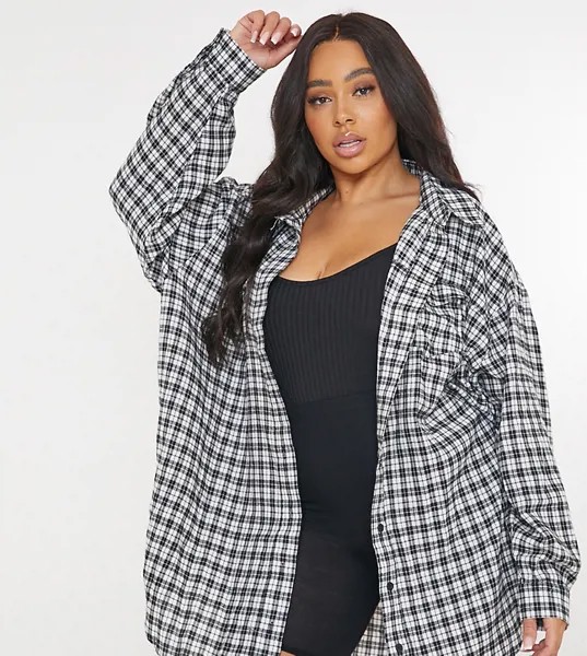Черная oversized-рубашка в мелкую клетку Missguided Plus-Черный