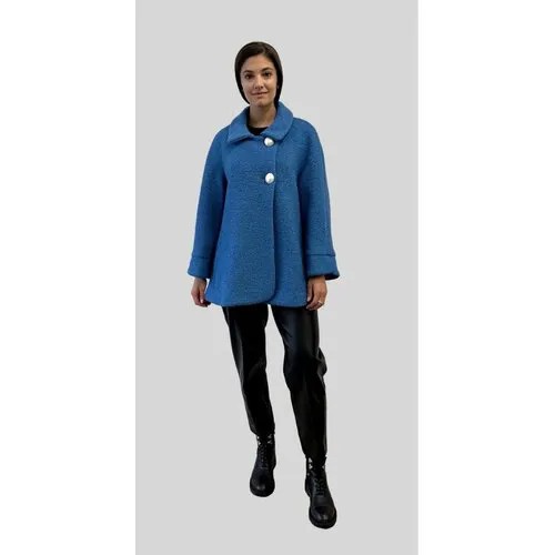 Пальто-пиджак  демисезонное, силуэт трапеция, укороченное, размер 50, синий