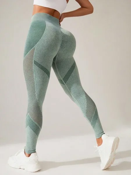SHEIN Йога Базовые женские спортивные леггинсы в сеточку в стиле пэчворк, многоцветный