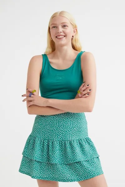 Мятая мини-юбка с оборками H&M, зеленый/маленькие цветы