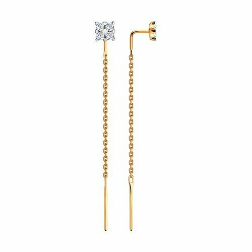 Серьги цепочки Diamant online, красное золото, 585 проба, фианит, длина 4.7 см, бесцветный