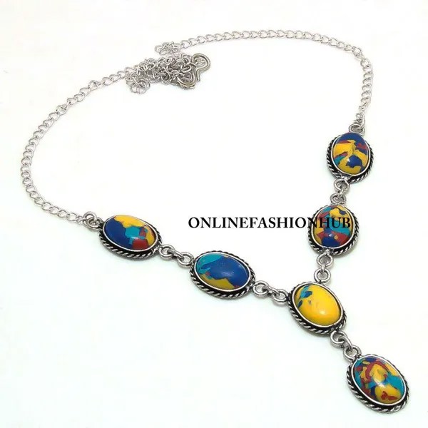 Модное колье Mosaic Jasper Gemstone из стерлингового серебра 925 пробы ERR-N9