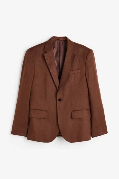 Пиджак H&M Regular Fit Linen Jacket, коричневый