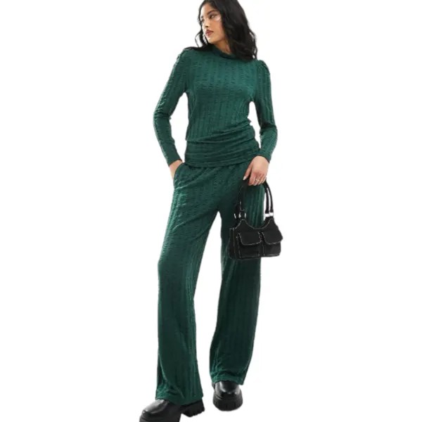 Брюки Pieces Textured Wide Leg, зеленый