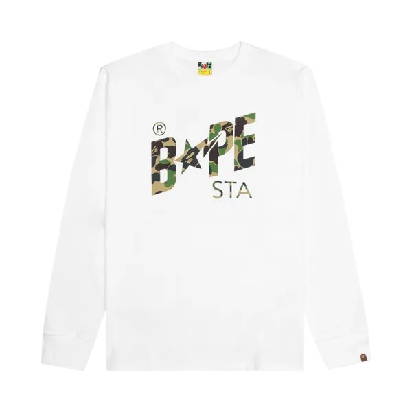 BAPE ABC Camo Футболка с длинным рукавом и логотипом Bape Sta, цвет Белый/Зеленый