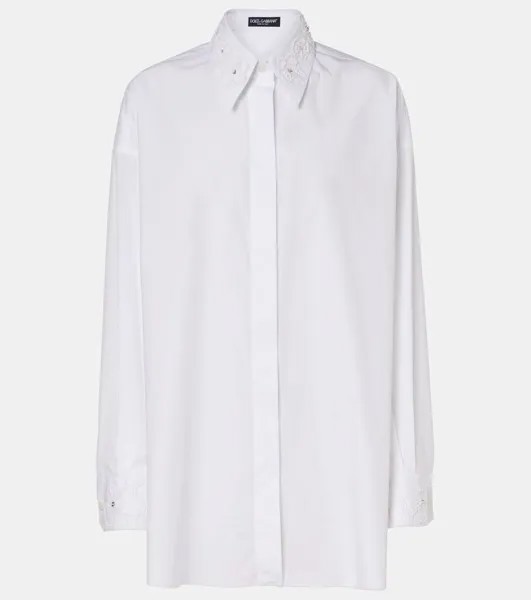 Рубашка из хлопкового поплина с вышивкой Dolce&Gabbana, цвет bianco ottico