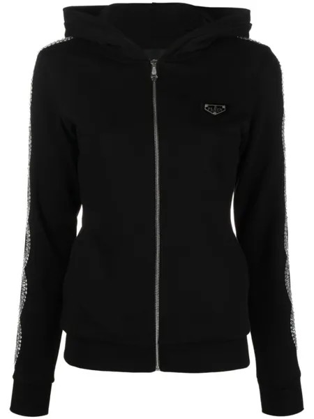 Philipp Plein худи на молнии со стразами, черный