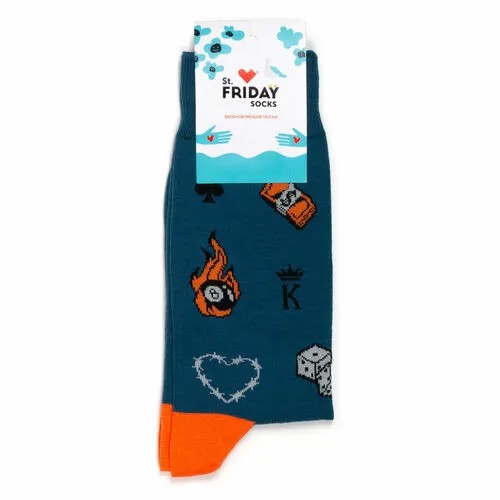Носки St. Friday Мужские носки с надписями и рисунками St.Friday Socks, размер 42-46, оранжевый, синий
