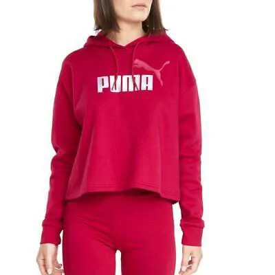 Puma Ess+ Укороченный металлический пуловер с капюшоном с логотипом Женские красные пальто Куртки Outerwe