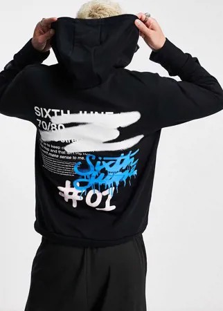Oversized-худи черного цвета с принтом в стиле граффити на спине Sixth June-Черный цвет