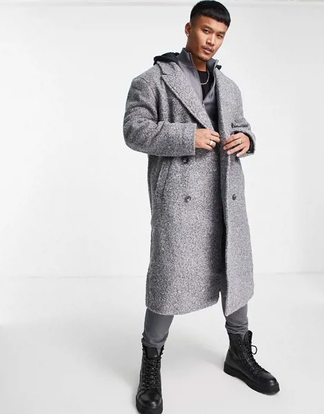 Серое пальто из материала под шерсть ASOS DESIGN-Серый
