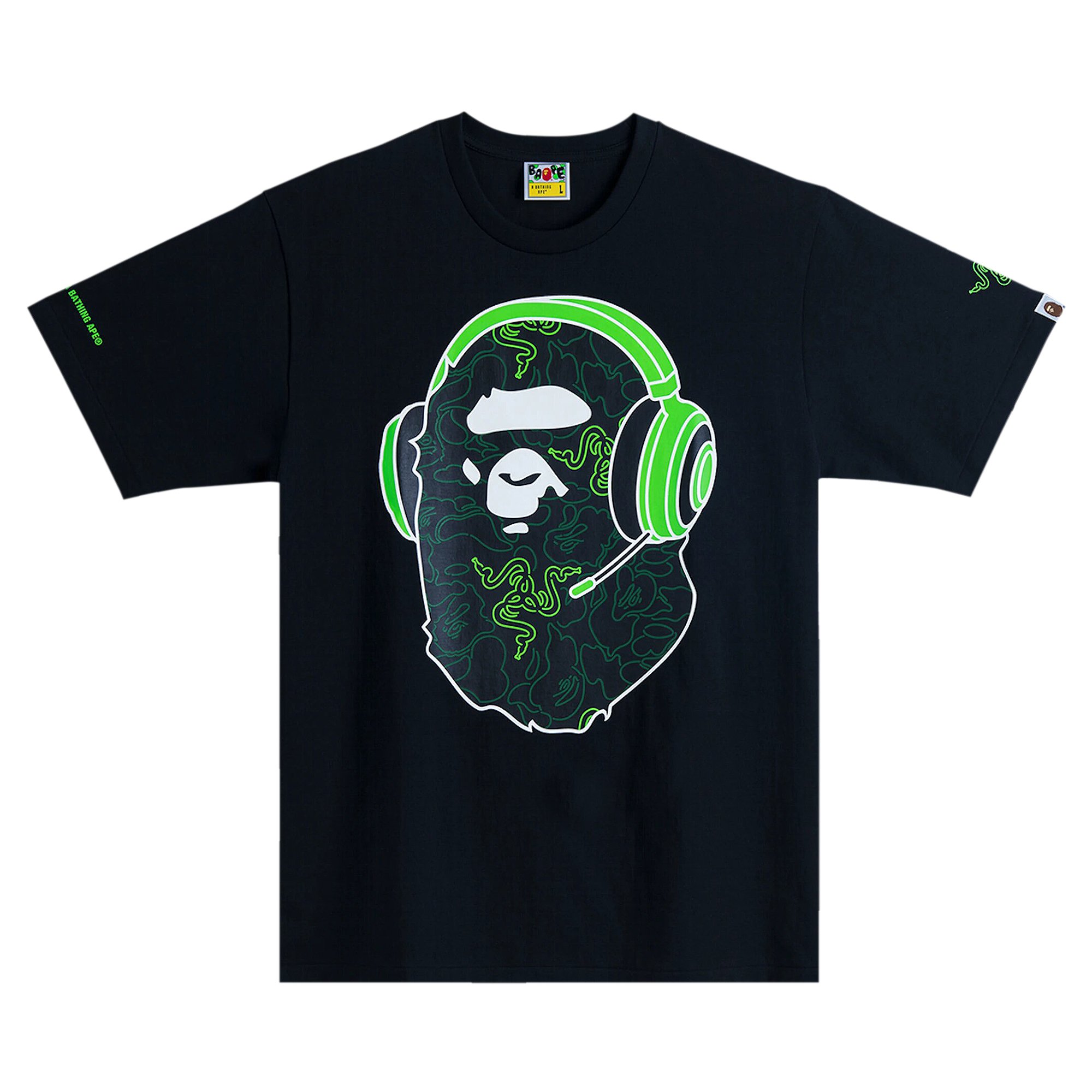 Футболка BAPE x Razer Neon Camo Ape Head, черная