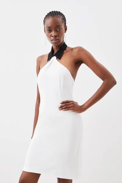 Мини-платье из джерси с завязками на воротнике и понте Karen Millen, белый