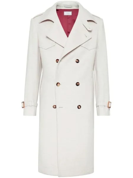 Brunello Cucinelli длинное двубортное пальто, нейтральный цвет