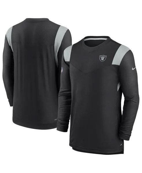 Мужская черная футболка с длинным рукавом las vegas raiders sideline с логотипом performance player Nike, черный