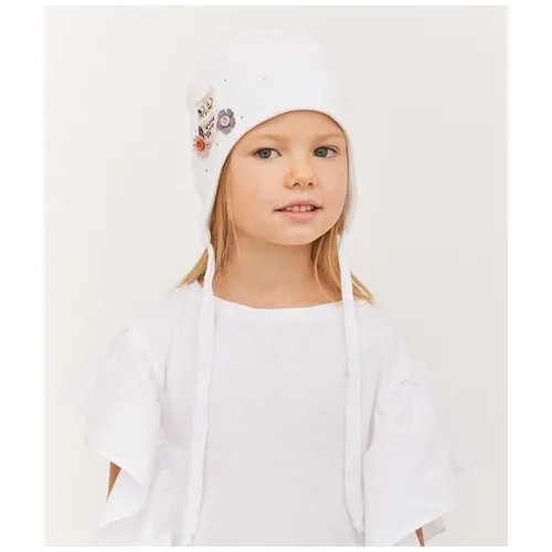 Детская шапка для девочки/демисезонная/белый/ размер 50-52