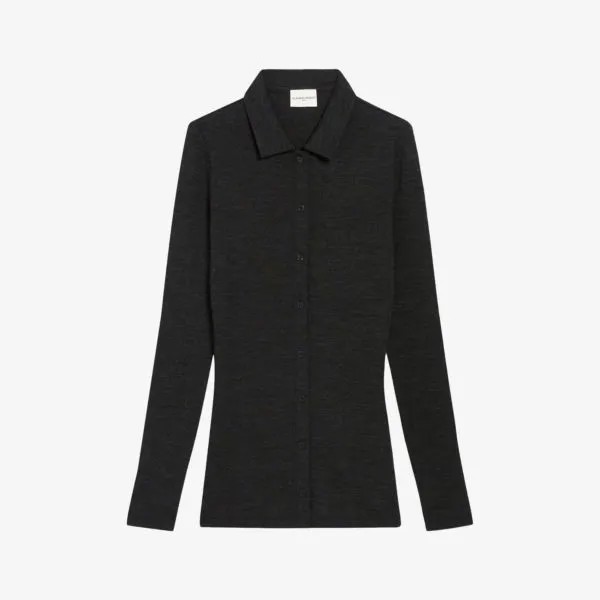 Шерстяной кардиган с воротником и длинными рукавами Claudie Pierlot, цвет noir / gris