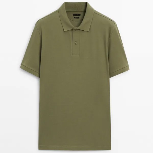 Поло Massimo Dutti Microtextured Cotton Pique, оливковый
