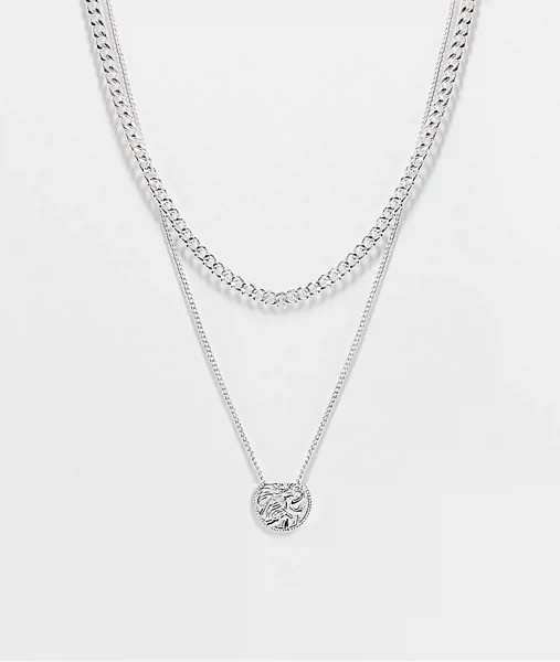 Серебристое двурядное ожерелье с подвеской с изображением св. Христофора ASOS DESIGN-Серебряный
