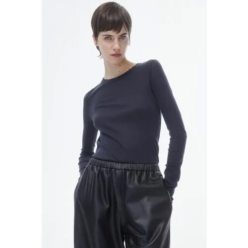 Лонгслив H&M, хлопок, однотонный, размер S, черный, серый
