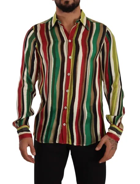 DOLCE - GABBANA Рубашка из шелка в разноцветную полоску с длинным рукавом 39 / 15,5 долларов США / S 1200 долларов США