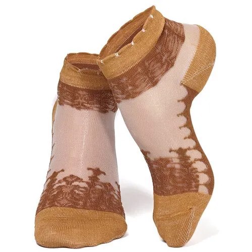 Носки женские с уплотненной стопой и вышивкой Лавиния (коричневый) р-р 35-39 1пара