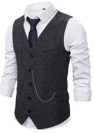 Мужской декоративный карманом на пуговицах Жилет-пиджак без Рубашка