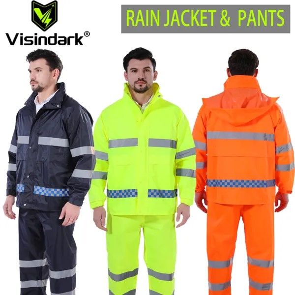 Водонепроницаемая Светоотражающая дождевая куртка Hi Viz, защитный непромокаемый легкий плащ, куртка и брюки для мужчин и женщин