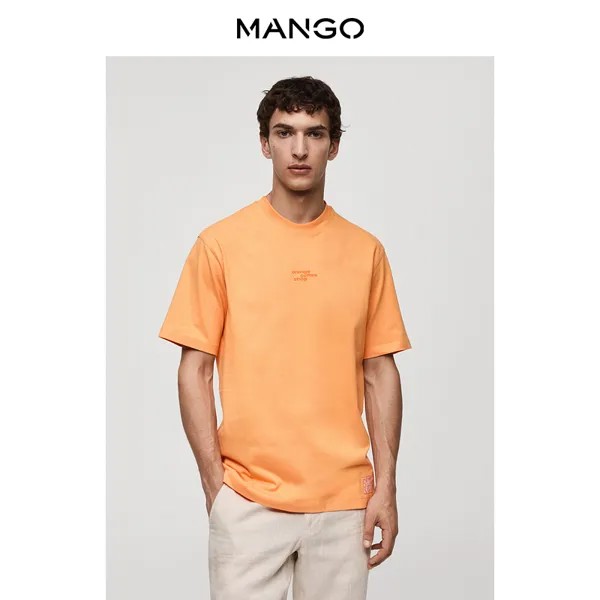 Мужская футболка Mango свободная хлопковая, оранжевый