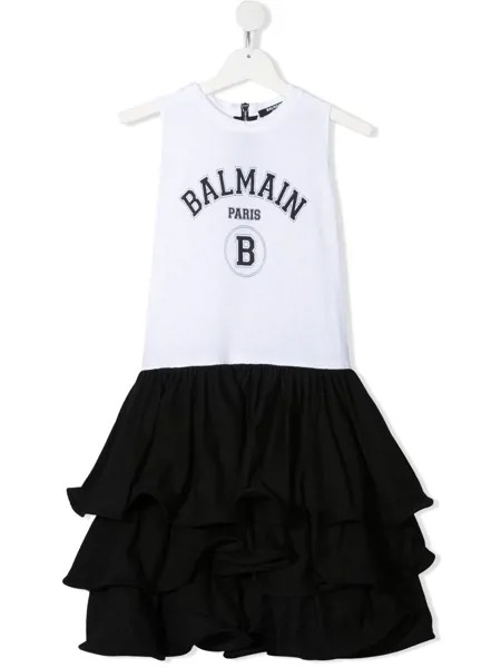 Balmain Kids платье с оборками и логотипом