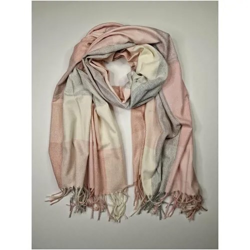 Палантин Cashmere, шерсть, 184х72 см, бежевый, розовый