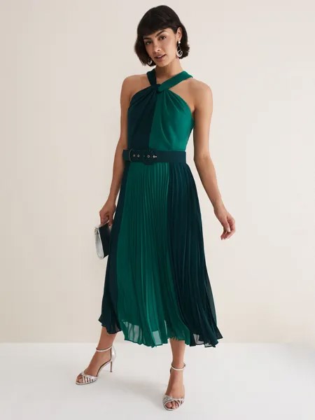 Плиссированное платье Phase Eight Xenia Color Block, ярко-зеленый