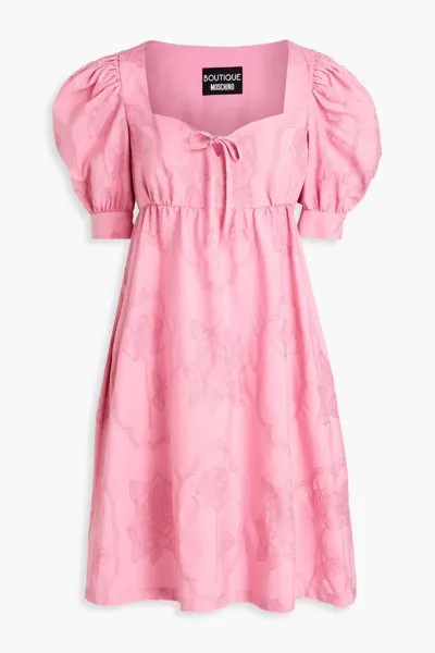 Платье мини из хлопка и жаккарда со сборками и бантом Boutique Moschino, цвет Bubblegum