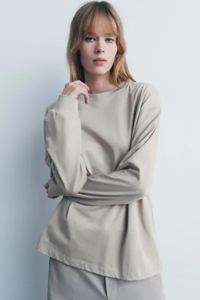Футболка с длинным рукавом ZARA, песочный