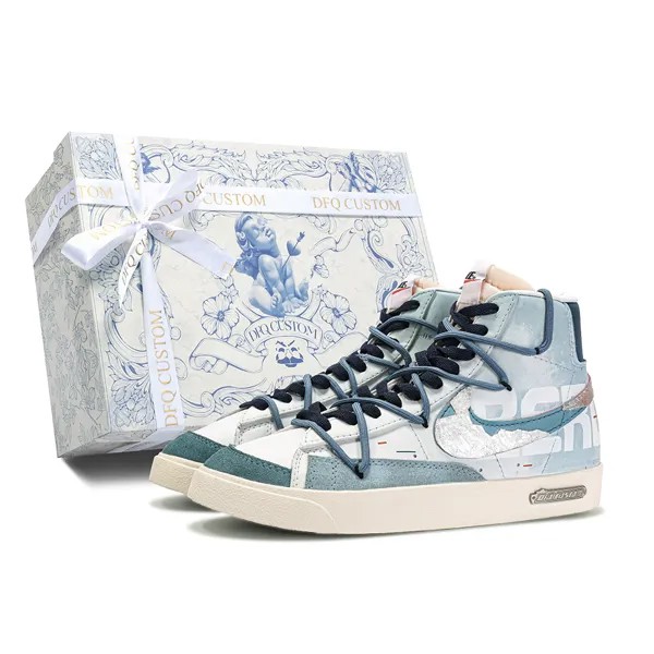 Кроссовки Nike Blazer Skateboarding Shoes Women's Mid-top Blue/white, синий/белый