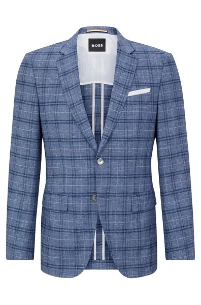 Пиджак приталенного кроя Hugo Boss Checked Wool Blend, светло-голубой