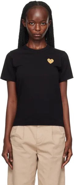 Черная золотая футболка с сердечком Comme des Garçons
