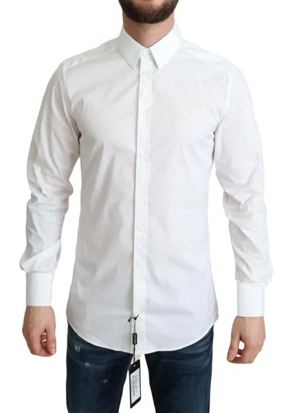 DOLCE - GABBANA Рубашка ЗОЛОТО Белое хлопковое эластичное платье Мужское деловое 38/US15/XS $600