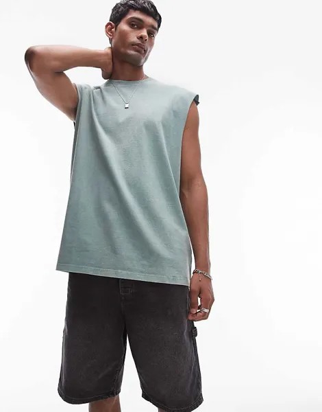 Зеленая футболка свободного кроя без рукавов Topman - MGREEN
