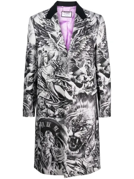 Philipp Plein шерстяное пальто с принтом, серый