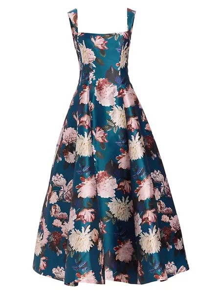 Атласное платье с цветочным принтом Audrey Sachin & Babi, цвет teal garden