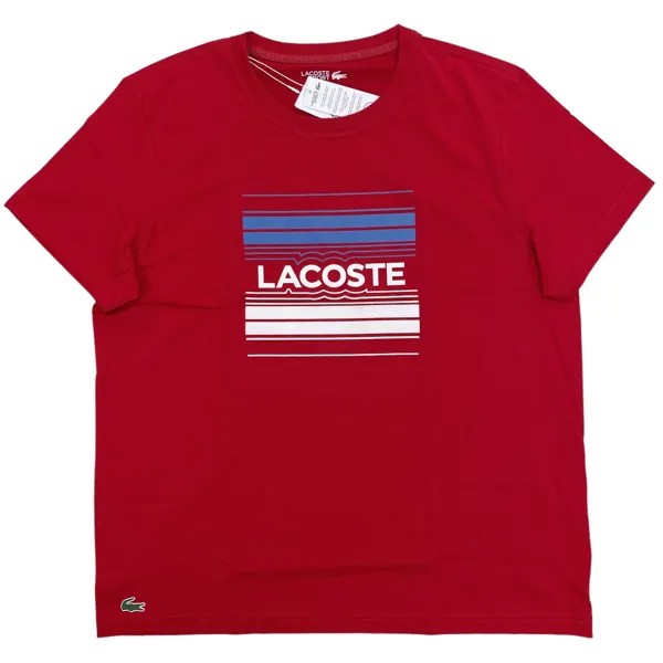 Lacoste SPORT Мужская футболка с графическим принтом в стилизованную полоску с логотипом (красная) TH0851-HEN