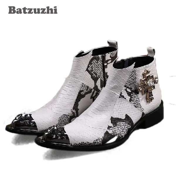 Batzuzhi/мужские ботинки, мужские кожаные ботинки с высоким берцем, роскошные красивые остроносые ботинки со стальным носком, мужские ботинки на свадьбу, размер 38-46