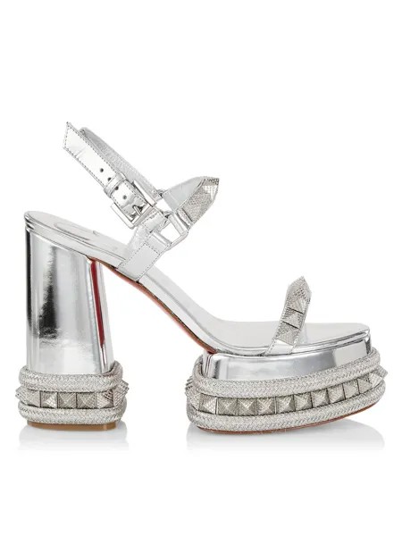 Кожаные сандалии на платформе Superaclou 130MM с эффектом металлик Christian Louboutin, серебряный