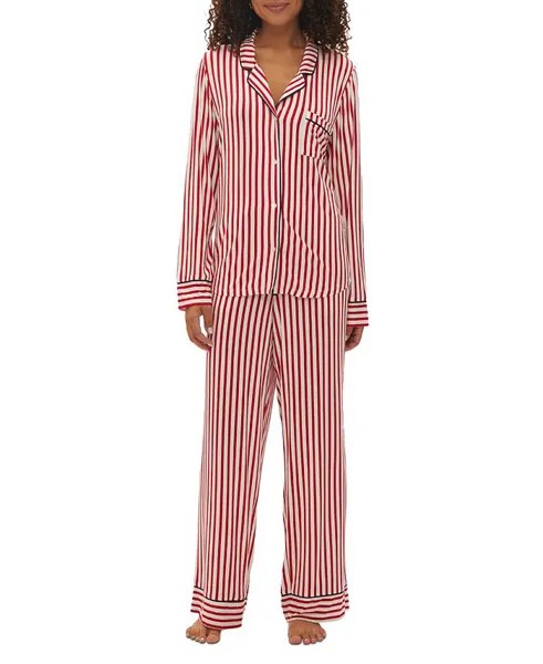 GapBody женские, 2 шт. Пижамный комплект с зубчатым воротником и длинными рукавами GAP, цвет Red And White Stripe