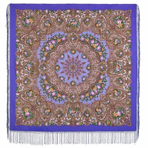 Платок Павловопосадская платочная мануфактура,135х135 см, фиолетовый, синий