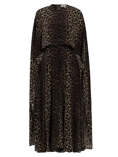 Леопардовое платье-миди с накидкой Michael Kors Collection, мультиколор
