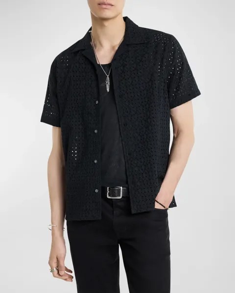 Мужская рубашка с люверсами и вышивкой John Varvatos, цвет Black