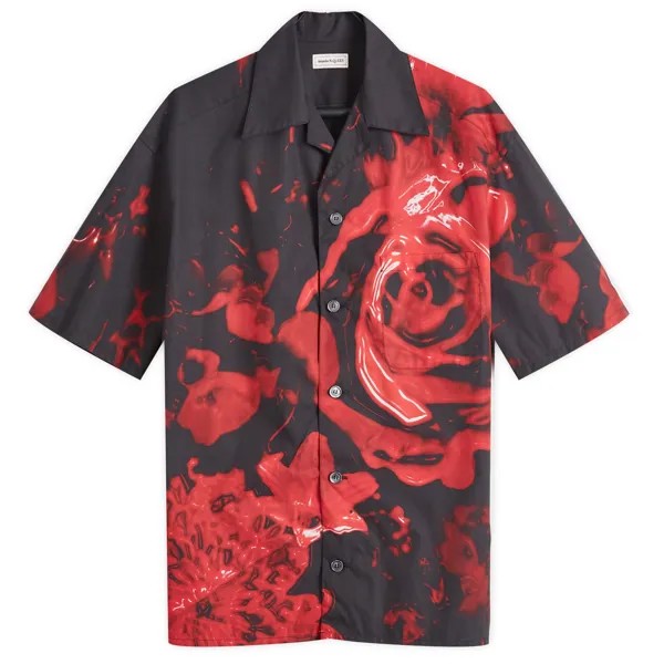Рубашка с коротким рукавом Alexander Mcqueen Waxed Floral Print Vacation Shirt, цвет Black & Red